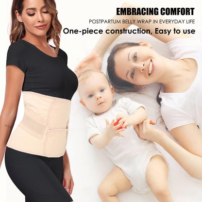 MAMODY Postpartum Belly Band – Postpartum Belly Wrap, Abdominal Binder Post Surgery C-section Recovery Support Belt After Birth Brace, Slimming Girdles (Classic Beige, L)