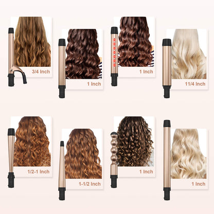 Infrared 8 in 1 Curling Iron Set with 8 Ceramic Barrels Interchangeable, Hair Curler Wand for Long Hair, Professional Curling Wand Set with LED Temperature Control, Glove and 2 Hair Clips