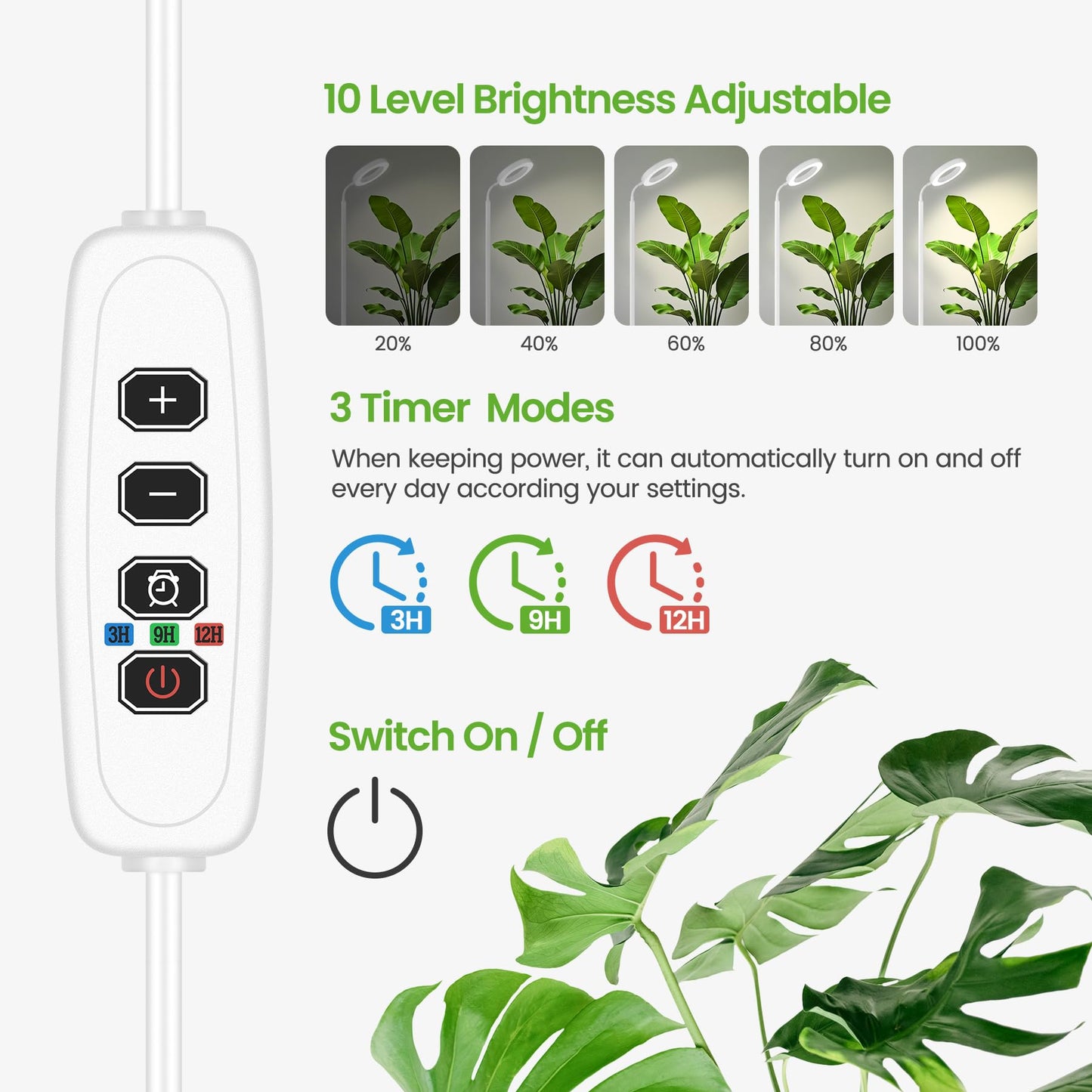 MistyJungle Grow Lights for Indoor Plants,Floor Lamp with 63IN Stand,Full Spectrum,10 Dimming,Halo Ring Warm Light, 3/9/12H Timer,Height Adjustable,Metal Stable Base Growing Light for Tall Small Plant