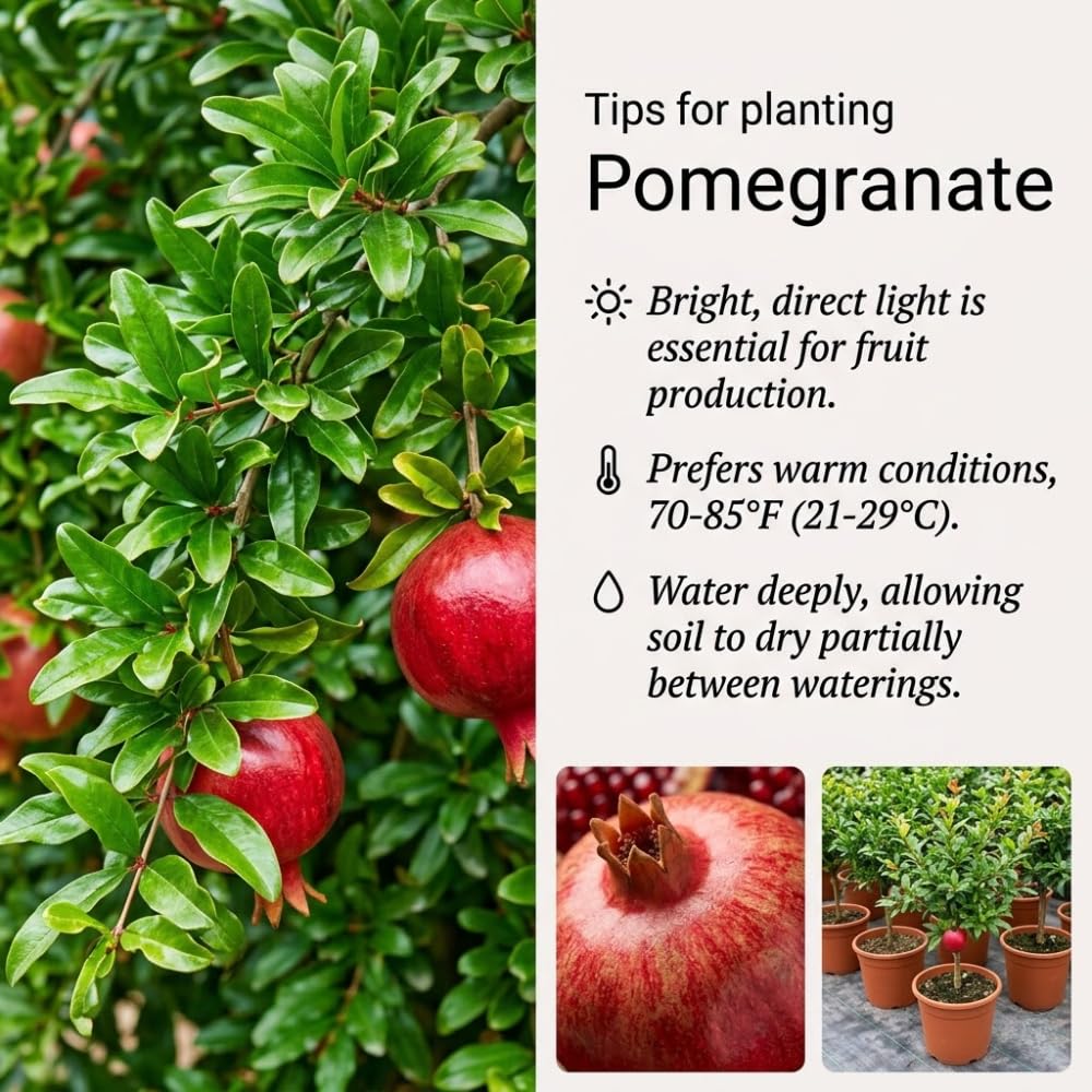 Pomegranate Tree Live Plant, Sweet Fruit 2–3 Ft Tall in 3 Gallon Pot, Cold Hardy Outdoor Garden Tree, No Ship to CA