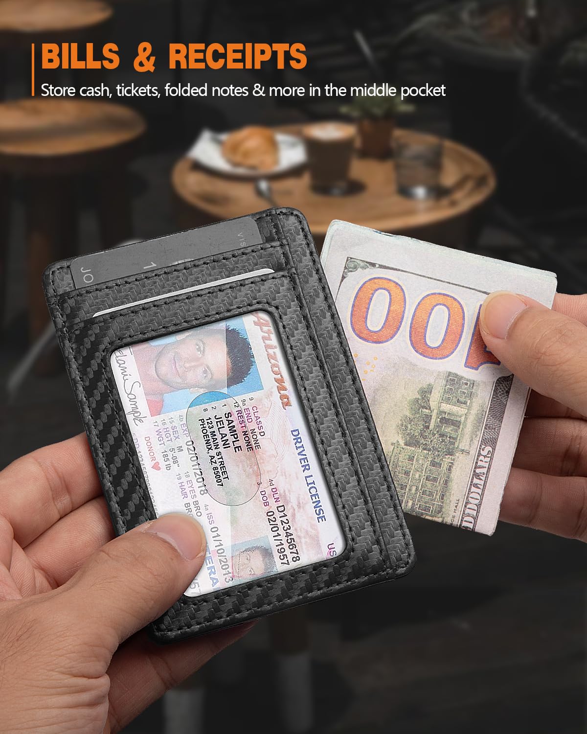 RUNBOX Slim Minimalist Front Pocket RFID Blocking Leather Wallets for Men and Women Card Holder Wallets Gifts for men, 01-Carbon Black, M, Minimalist