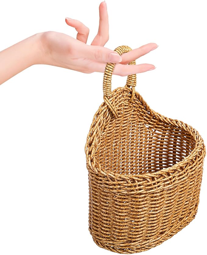 Woven Hanging Storage Basket for Kitchen 9.64X7.48X3.93In Rattan Wall Basket