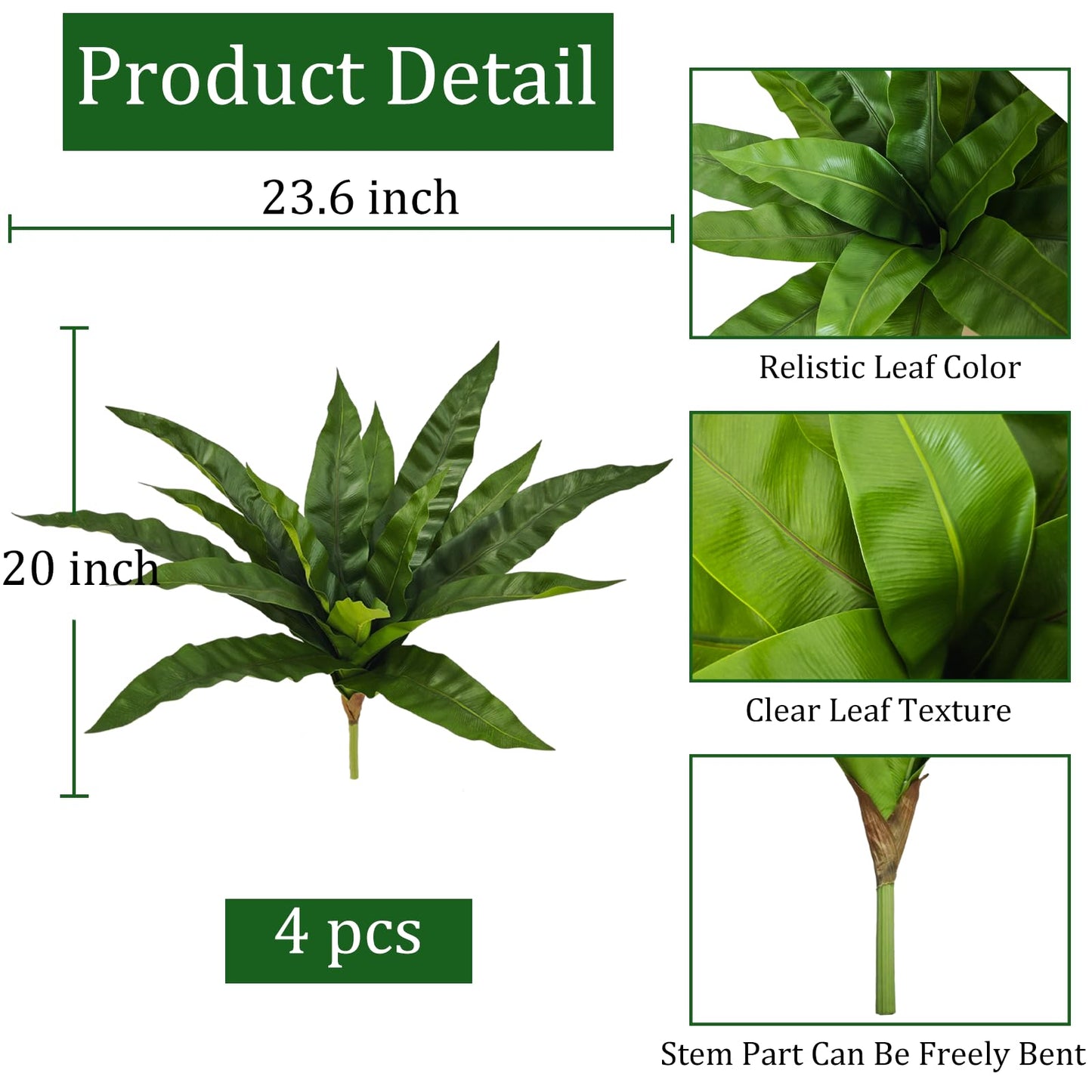 Cherica 4Pcs Fake Ferns,Faux Outdoor Plants UV Resistant,3D Real Touch Fake Plants Total 60 Blades,Weatherproof Artificial Plants Outdoor Indoor for Garden Porch Home Office Living Room Decor