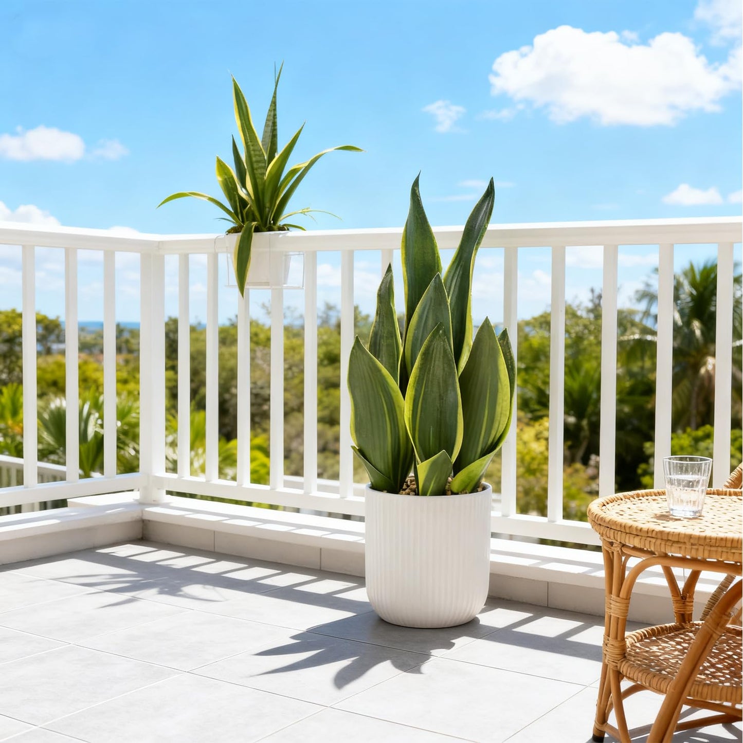 DUZYXI Artificial Realistic Snake Plant 16" with White Ceramic Pot Fake Snake Plants Sansevieria Greenery Faux Snake Plant for Home Office Living Room Housewarming Gifts Indoor Decor