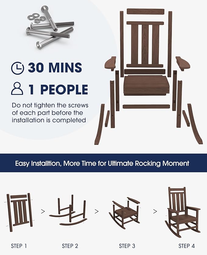 KINGYES Oversized Outdoor Rocking Chair, All-Weather Patio Rocking Chairs for Porch, HDPE Outdoor Patio Rockers with High Back & Wide Seat for Garden, Lawn, Coffee