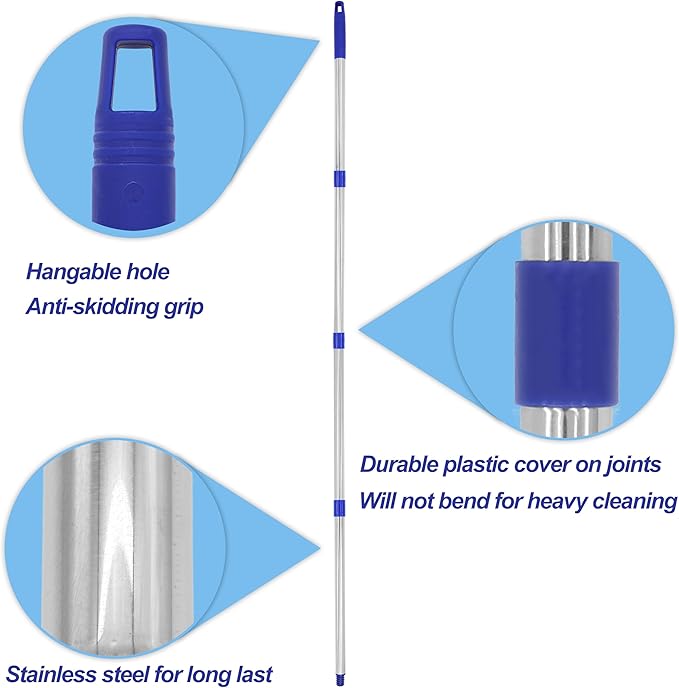 Cotton Cloth Mop, 4 Section Stainless Steel Pole + Two Cotton String Mop Heads