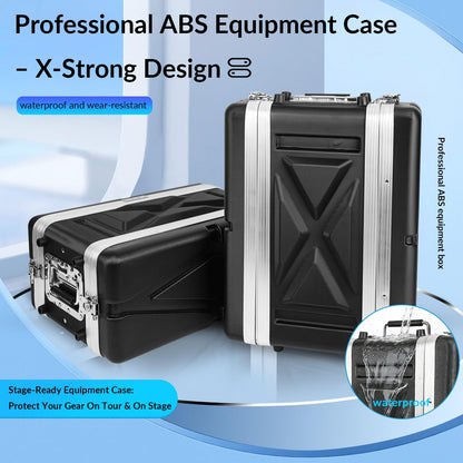 MUZNOTE 4U ABS Rack Case Shallow 8" Depth, 19" Rackmount Flight Road Travel Case,WaterproofProtective Hard Case with Customized Foam, Wireless MicSystem Storage, Amps, Mixers, Microphone Receivers