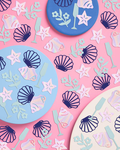 xo, Fetti Coastal Party Foil Confetti - 200 pc | Beach Engagement Party Decoration, Bachelorette Table Decor, Bridal Shower Supplies, Beach Birthday Tablescape