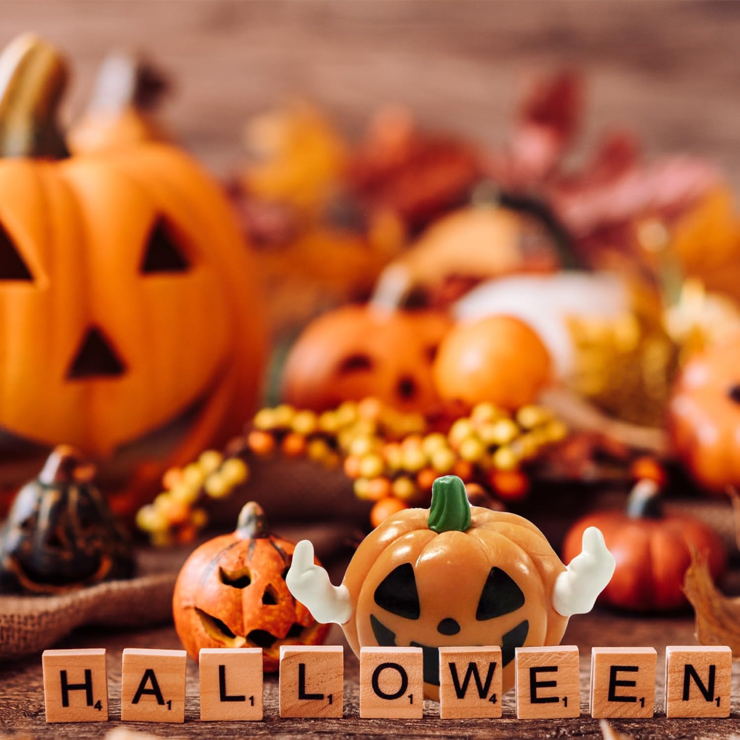 BHOOKA Halloween Pumpkin Figurine Funny Ghost Statue for Gift Resin Ghost Sculpture Halloween Tiered Tray Desk Ornaments Decor Spooky Middle Finger Statue for Home Decorations Supplies