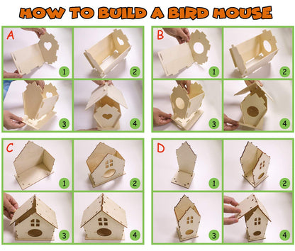 hapray 4 Pack Bird House Crafts for Kids Ages 5-8 8-12, Buildable DIY Birdhouse Kit for Children to Build, Summer Arts and Craft Projects with Paint, 3+ Boy Girl Gift for Halloween Christmas