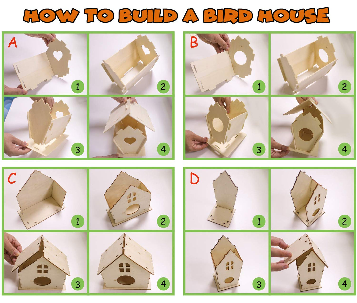hapray 4 Pack DIY Bird House Kit, Crafts for Children to Build and Paint Birdhouse (Includes Paints & Brushes) Wooden Arts for Kids Girls Boys Toddlers Gifts Halloween Christmas