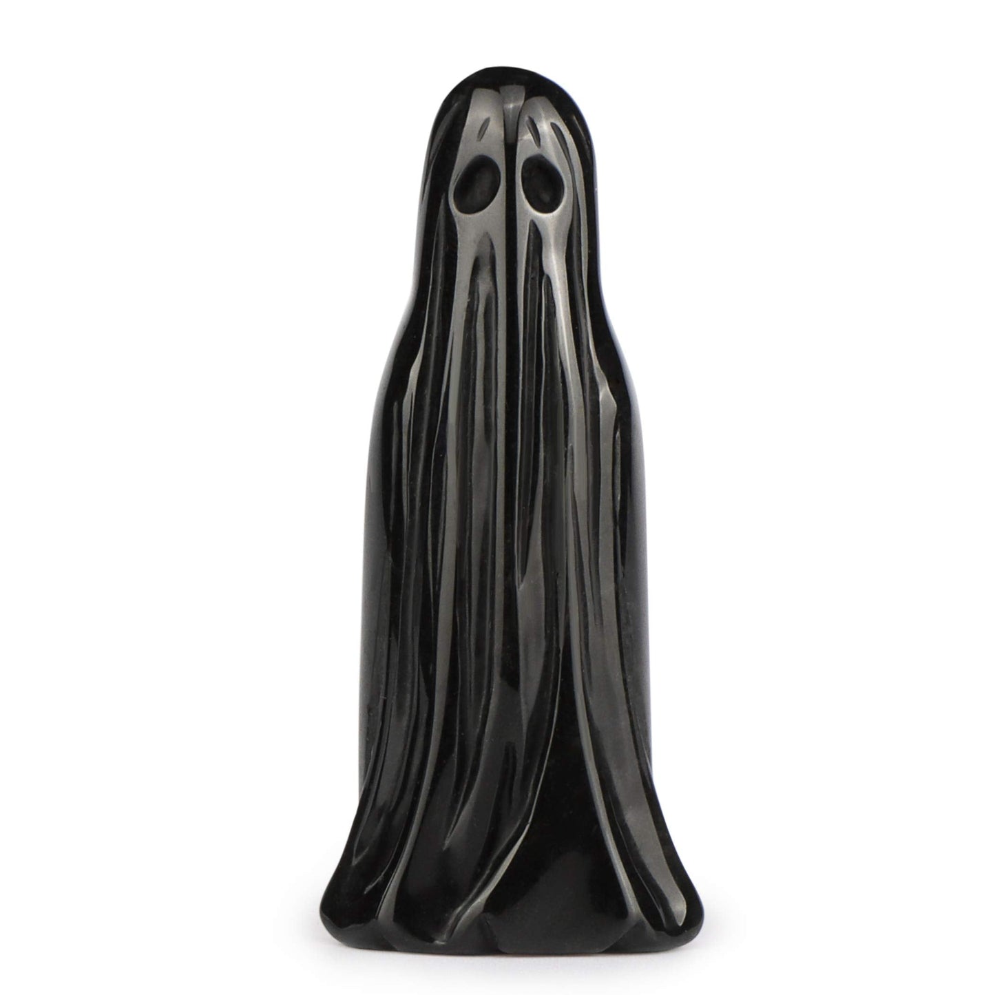 Artistone 3.0" Black Obsidian Halloween Crystal Ghost Carving Statue Figurine Hand Carved Gemstone Ghost Collectibles Sculpture Stone for Carnival Party Decoration with Gift Box