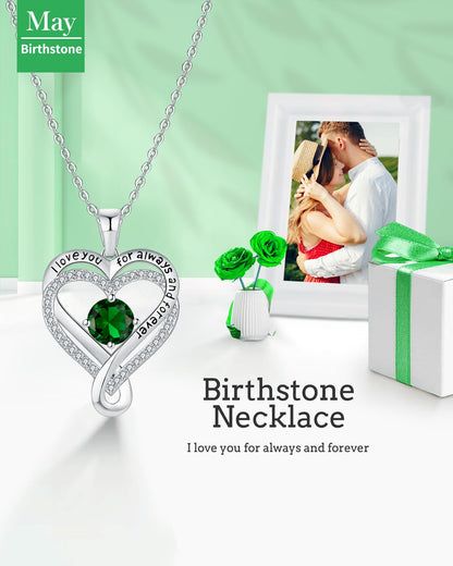 Jewelry for Women Wife Infinity Heart Birthstone I Love You Necklace S925 Anniversary Women Necklaces for Her Wife Birthday Gift Ideas, Birthday Present for Girlfriend Mom Daughter Sterling Silver