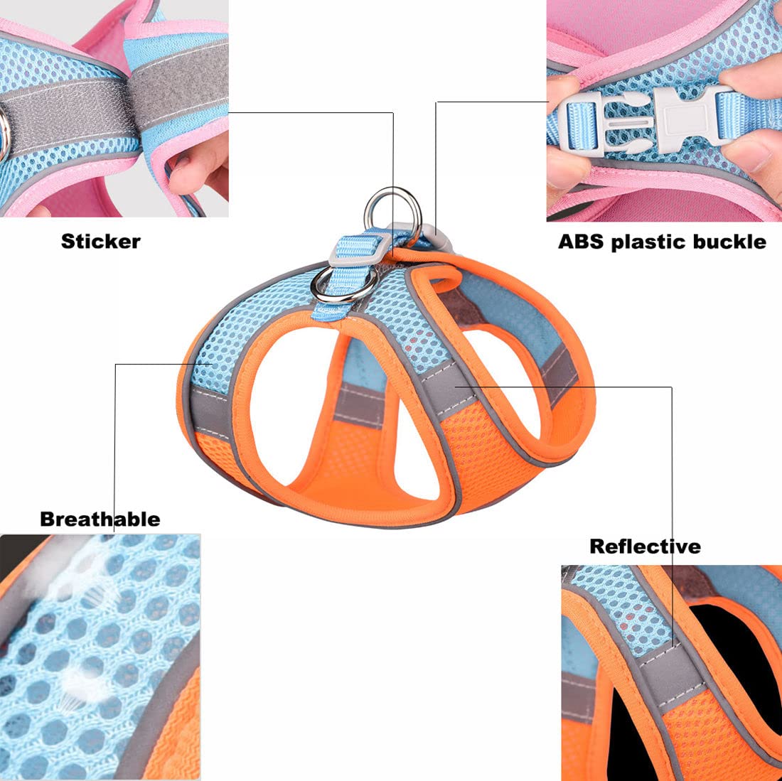 Small Dog Harness and Leash Set, No-Pull Puppy Harness for Outdoor Walking, Breathable Mesh Reflective Cats Vest for XXS Xs Small Medium Breed Pet Dogs, Pink S