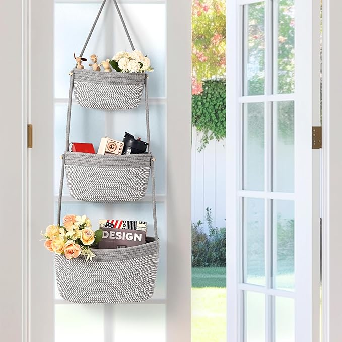 Hanging Storage Baskets, Over the Door Basket, Cotton Wall Baskets Storage