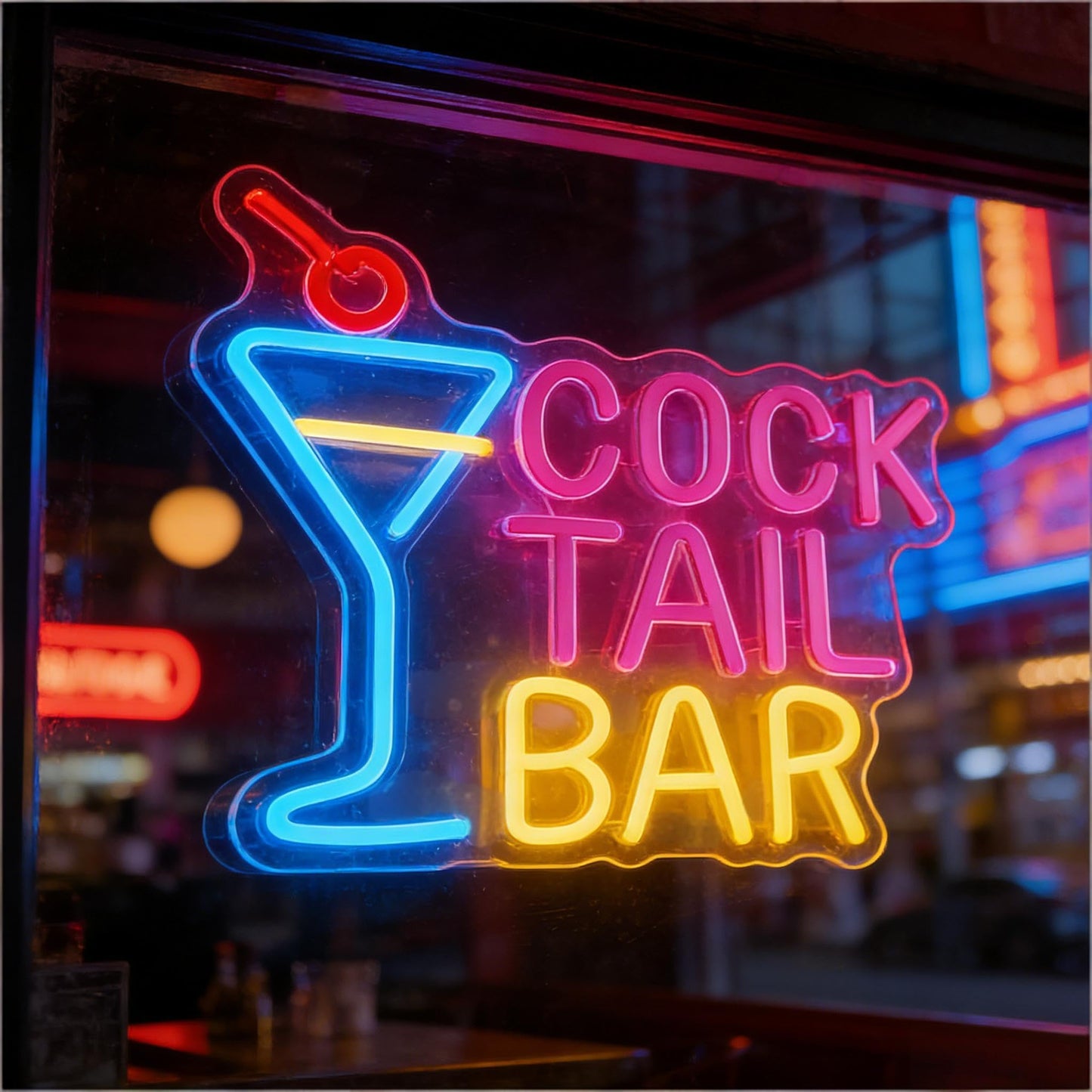 Cocktail Bar LED Neon Sign, Cocktail Glass Shape Light Up Sign, Bar Lounge Home Kitchen Restaurant Wall Table Window Decor, USB Powered Dimmable Decorative Neon Light 13.8 x 12.6 In