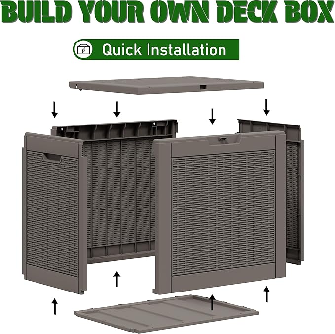 Outdoor Storage Box, Resin Deck Boxes Indoor and outdoor, Waterproof Storage Box Lockable Lid (Grey,31 Gallon)