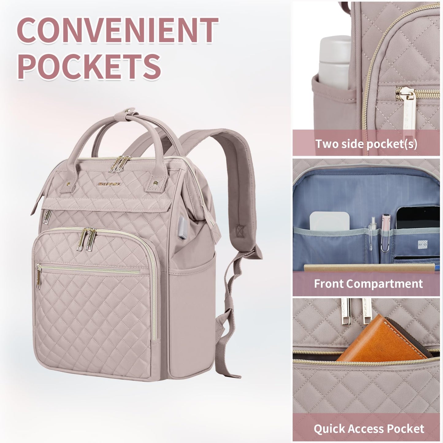 EMPSIGN Laptop Backpack Women 17 Inch, Large Laptop Rucksack Wide Open, College School Backpack with USB Charging Port, Water Repellent Travel Business Work Bag Computer Bookbag for Men, Dusty Pink
