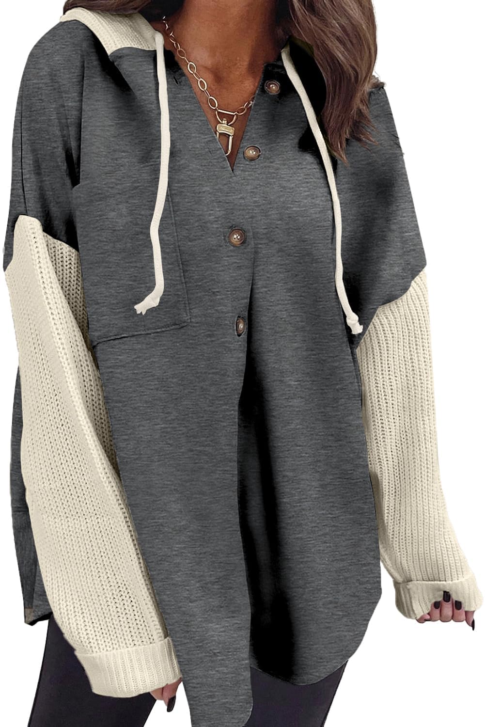 SHEWIN Oversized Sweatshirt for Women Loose Fit Casual Long Sleeve Button Hooded Sweatshirts Hoodies with Pocket