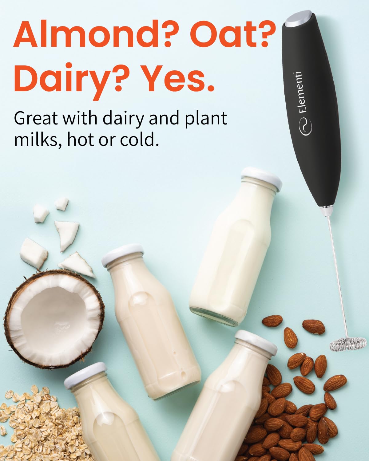 Elementi Portable Electric Milk Frother, Matcha Whisk, Milk Frother for Coffee Frother Electric Hand Blender, Mini Electric Whisk Small Hand Blender (Periwinkle)