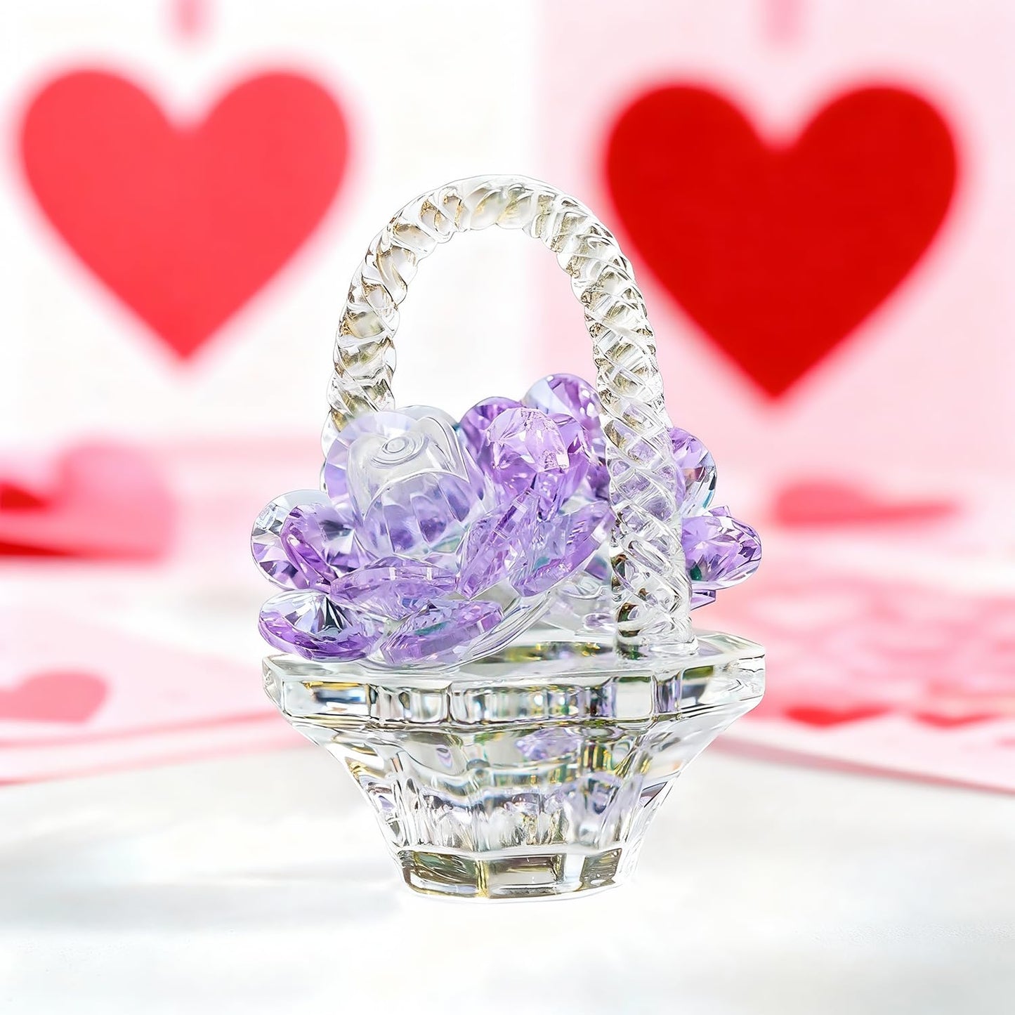 H&D HYALINE & DORA Crystal Flower Basket Figurine Purple Glass Ornament