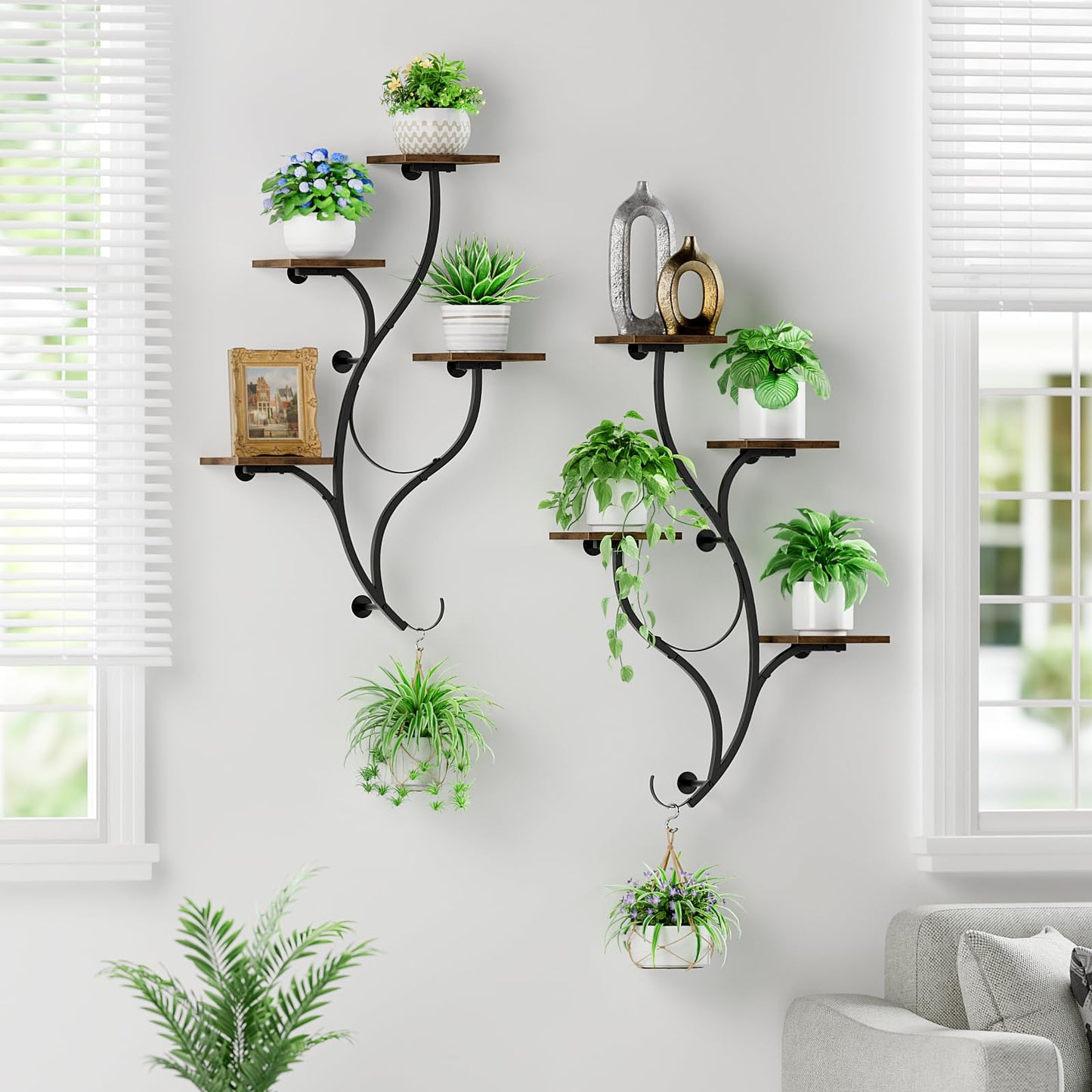 LATIBELL 2 Packs Wall Planters for Indoor Plants 8 Tiered Wall Mount Plant Holder Hanging Planters Wall Decor Living Room Plant Stand Indoor Wall Planter Plant Hanger Window Plant Shelves for Home