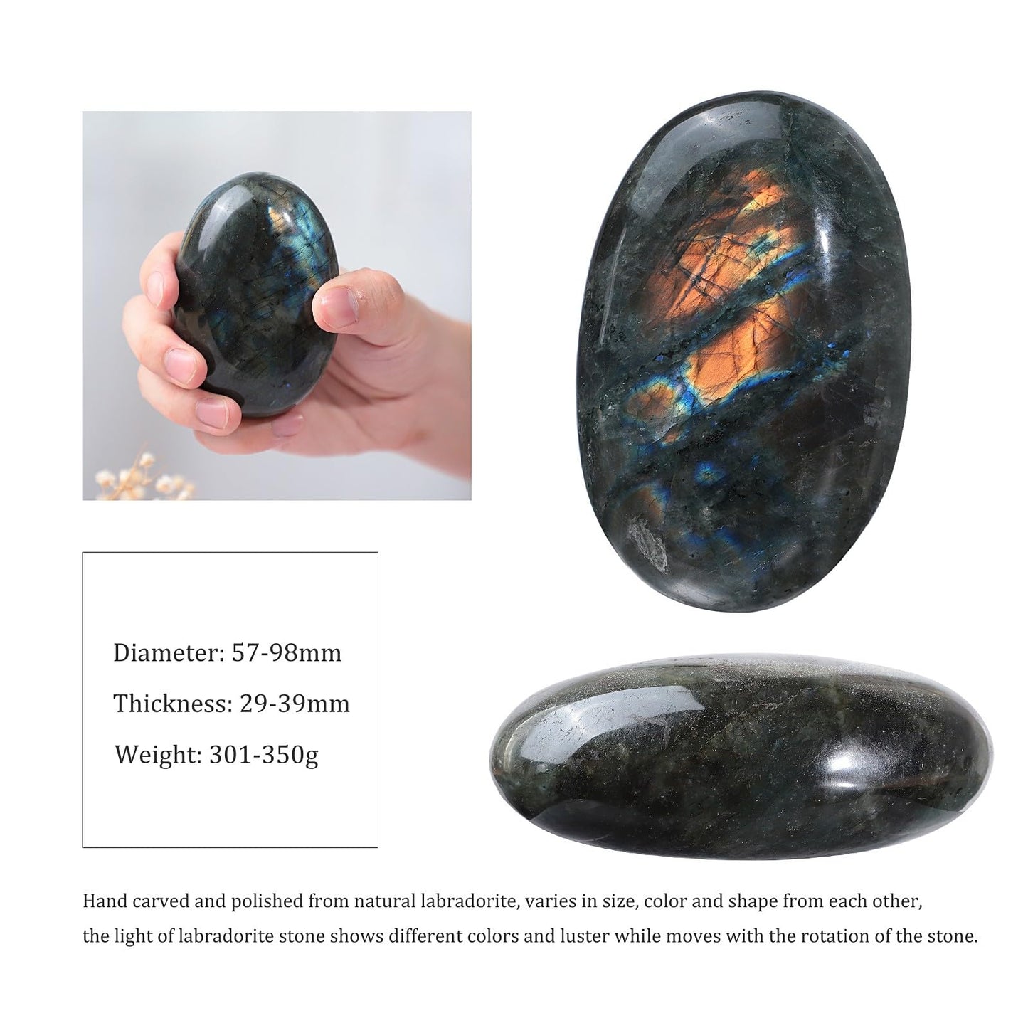 Sportmusies Natural Labradorite Stone for Home Desk Decoration, Polished Irregular-Shaped Labradorite Crystal for Reiki Healing Meditation, 2.24-3.85 inches