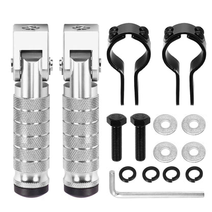 90 Degree Foldable Footpegs M8 Motorcycle Foot Pegs CNC Anti-Skid Footrest Passenger Pedal for Motorbike Mini Bike Dirt Pit Bike (Silver)
