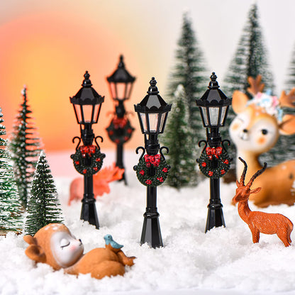 Honoson Christmas Mini Street Light Models Christmas Accessories Miniature Lamp Village Post for Dollhouse Small Street Lamp Garden, Age Over 6 Years(4 Pieces,Classic Style)