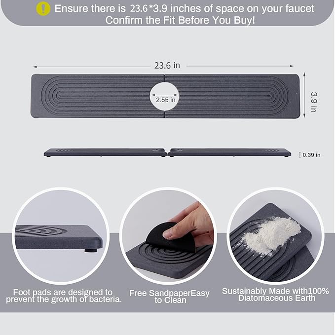 Stone Faucet Mat for Kitchen Sink，Super Absorbent Diatomite Fast Drying Stone