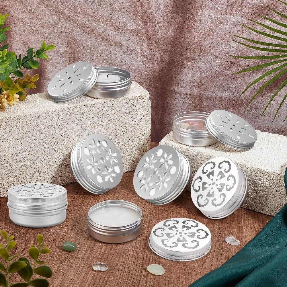 PH PandaHall 12pcs Air Freshener Tins 3 Style Scent Beads Container 2 Ounce Aluminium Metal Container Empty Storage Tins with Hollow Lids for Aromatherapy Air Freshener Travel Storage 2.68x1.36 inch