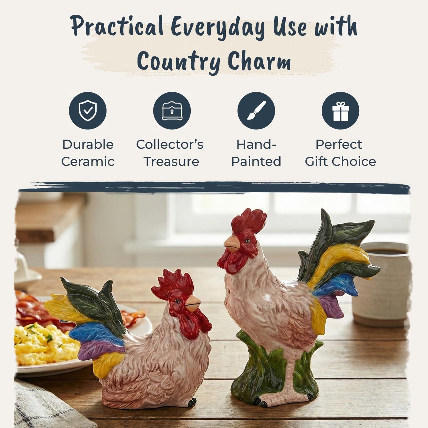 Blue Sky Ceramic 4.25" x 2.25" x 4.25" Rooster Salt and Pepper Set