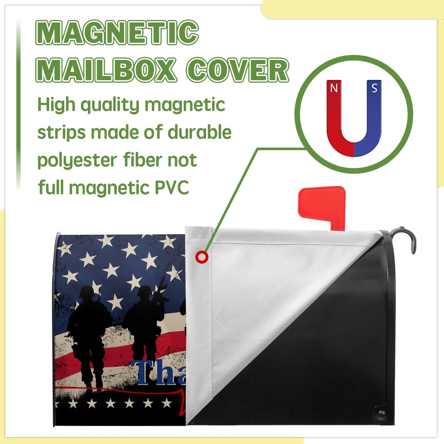 Patriotic Mailbox Covers Magnetic Memorial Day Mailbox Cover Veteran 4th of July Post Letter Box Cover Wraps 21x18 in Decorations for Farmhouse Garden Outdoor Decor Army Military American Flag