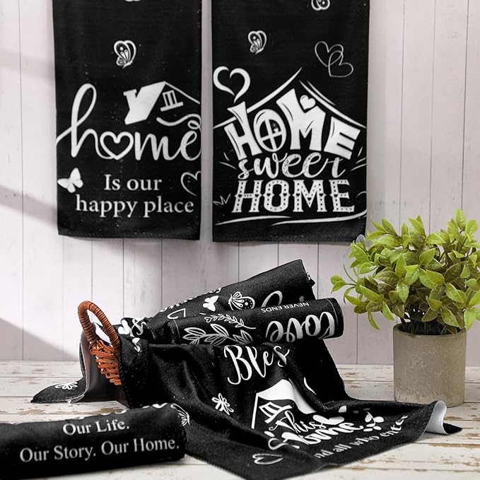 Breling Set of 6 Kitchen Towels Modern Minimalist Dish Towel Black Bathroom