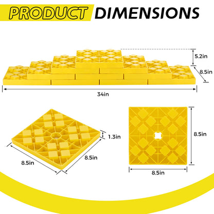 BYERNAUTO RV Leveling Blocks 10 Pack, Heavy Duty Camper Levels Blocks, Interlocking Leveling Blocks with Carrying Bag for Single and Dual Wheels Hydraulic Jacks Tongue Jacks Tandem axles Yellow