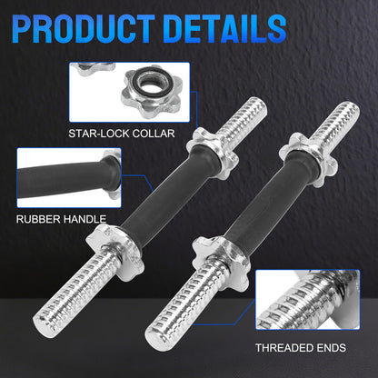 Threaded Dumbbell Rubber/Chrome Handles, Adjustable Dumbbell Bar Handles for Gym Workouts, Exercise, Weightlifting - Fit 1 inch Standard Weight Plate,Sold in Pair
