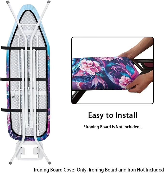 Sprowallow Turtle Flowers Ironing Board Covers Heavy-Duty Elastic Edge Iron