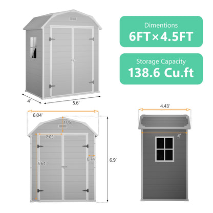 6 x 4.5 ft Outdoor Storage Shed, Garden Shed with Lockable Door & Sloped Roof Sheds Outdoor Storage, Waterproof Storage Shed with Floor Suitable for Patios,Gardens, Backyards and Construction Sites