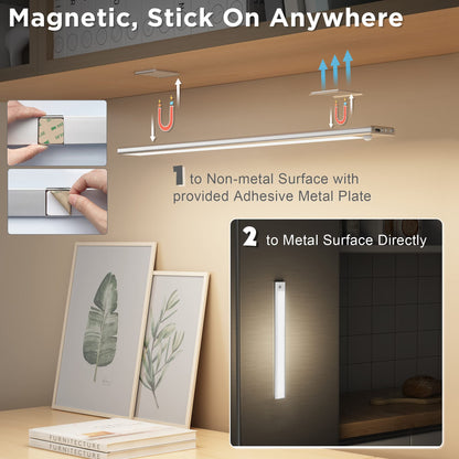 SOAIY LED Dimmable Under-Unit Light 60 cm Kitchen Lamp 4500 mAh Rechargeable Cabinet Lighting with Motion Sensor 3 Light Heat 2700 K - 6500 K Magnetic Light Strip for Kitchen Cabinet Wardrobe Bathroom