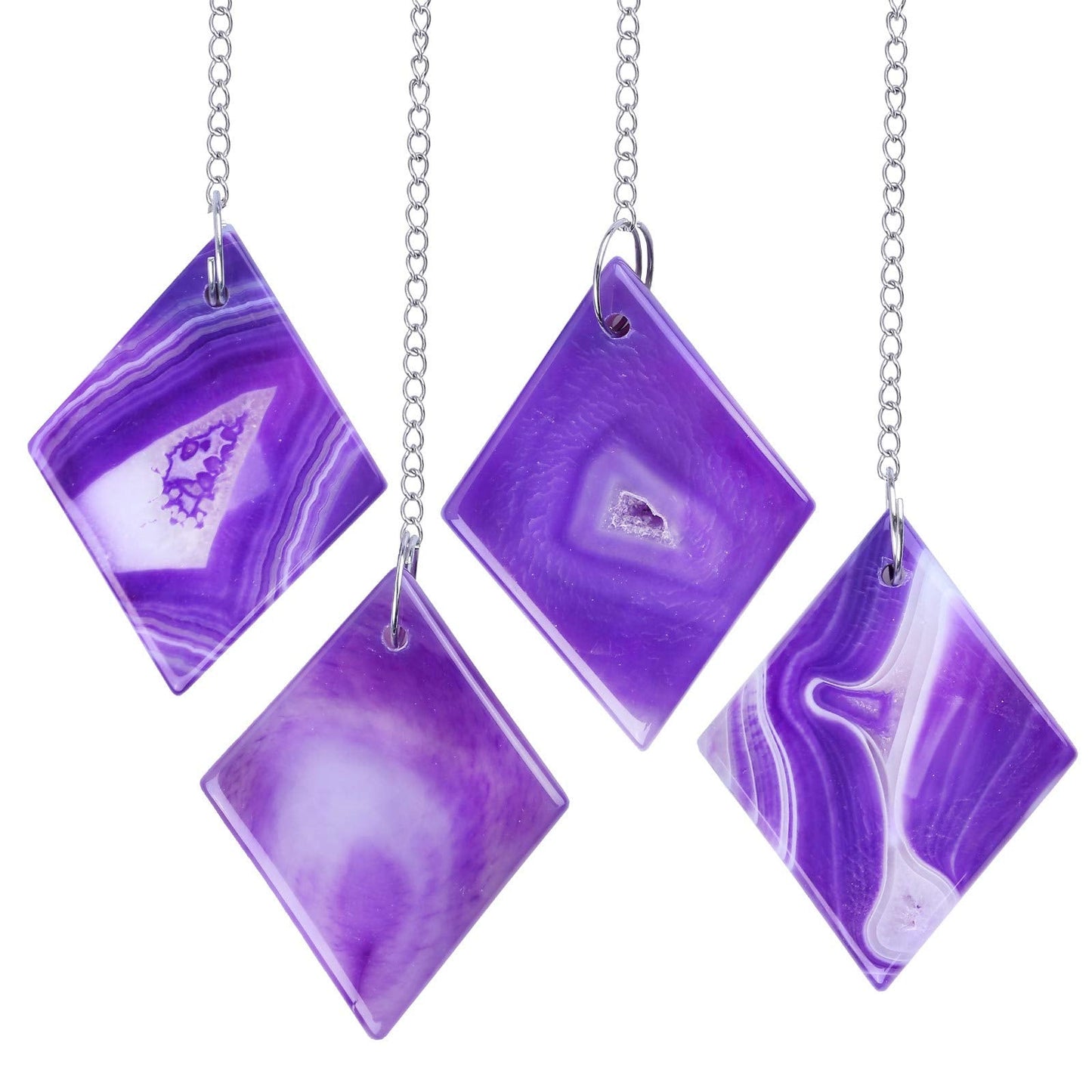 mookaitedecor Rhombus Agate Slice Hanging Ornament with Chain, Agate Geode Stone Wall Art for Bedroom Living Room Wedding Party Decor