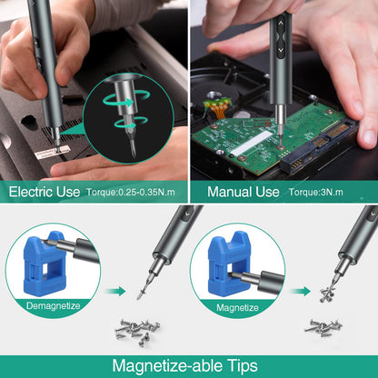 Mini Electric Screwdriver, ORIA Cordless Precision Screwdriver Set, 28 in 1 Rechargeable Portable Repair Tools Kit with 24 Bits, 3 LED Lights, Magnetizer for Phones, Watches, Toys, Computers, etc.