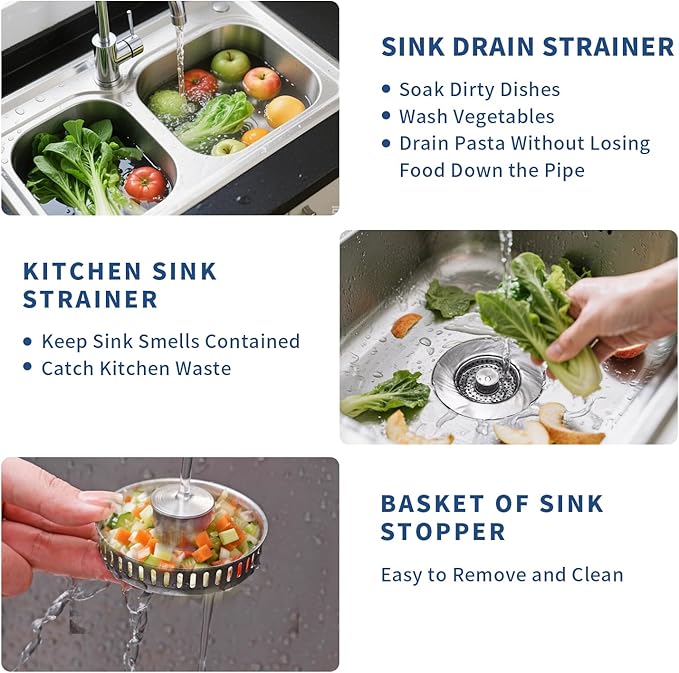 3-in-1 Kitchen Sink Drain Strainer & Sink Stopper