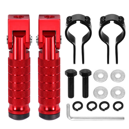 90 Degree Foldable Footpegs M8 Motorcycle Foot Pegs CNC Anti-Skid Footrest Passenger Pedal for Motorbike Mini Bike Dirt Pit Bike (Red)