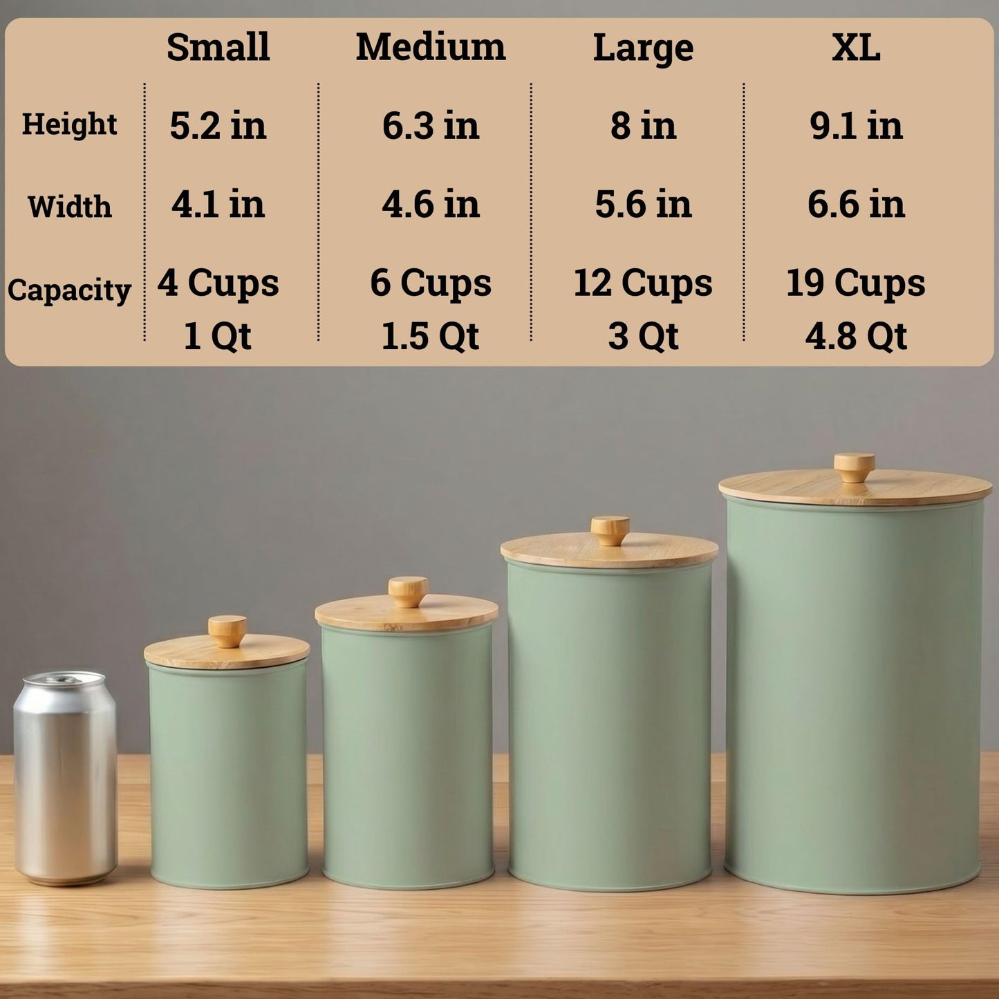 Kitchen Canisters for Countertop Set of 4 with Customizable Chalkboard Labels & Marker Pen - Big Iron Kitchen Canisters with Airtight Lids - Sage Green Canister Set - Flour and Sugar Containers