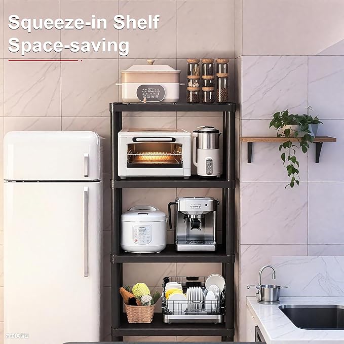 Plastic Storage Shelves, 11.8" D x 23.62" W x 52.56" H Plastic Shelves for Storage, 4-tier Shelving Unit, Storage Rack, 264 lbs, Bathroom, Laundry, Garage & Home