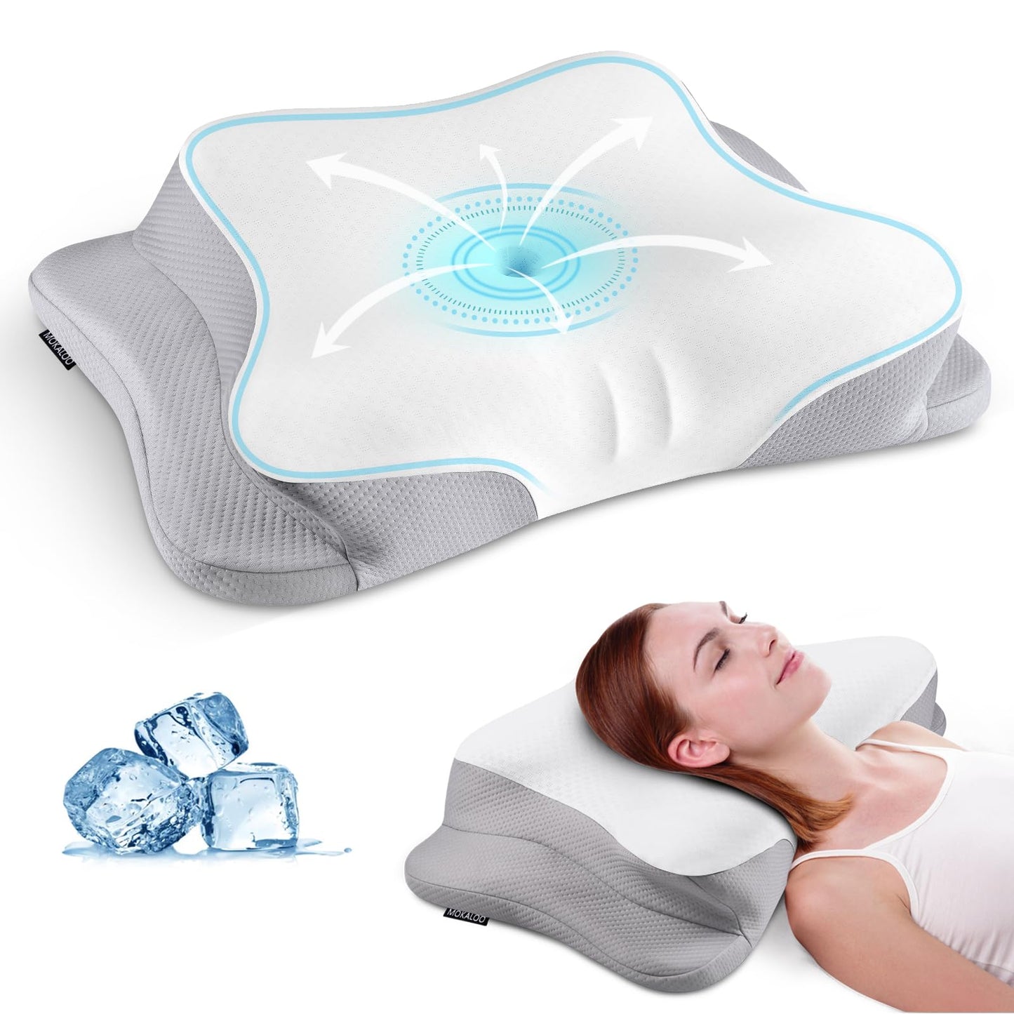 Mokaloo Cervical Neck Pillow - Neck Pillows for Pain Relief, Cooling Ergonomic Pillow for Sleeping, Orthopedic Contour Memory Foam Pillows for Side, Back & Stomach Sleepers (Grey&Grey)