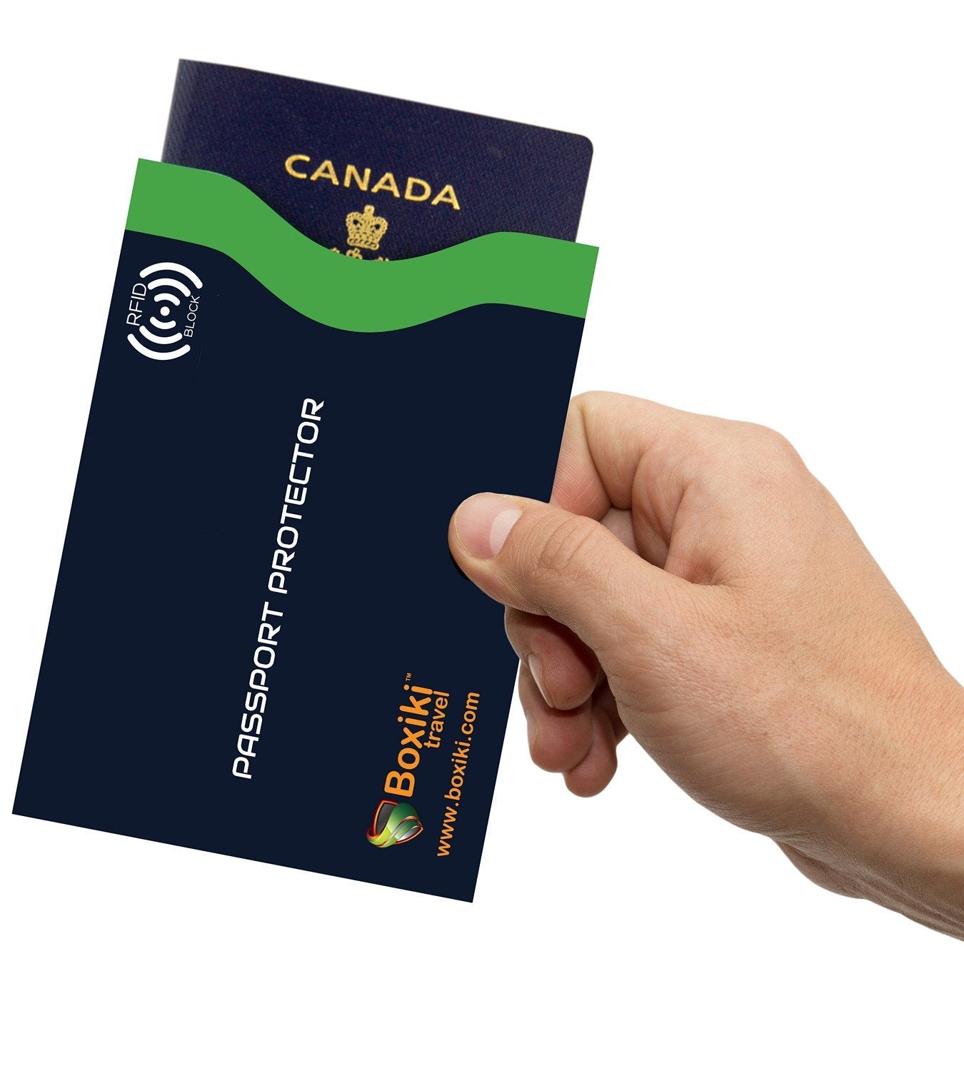 Boxiki Travel RFID Blocking Sleeves, Set with Color Coding, Navy Blue, Unisex Wallet, Protects Credit Cards and Passports