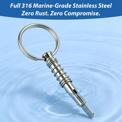 Pyntrax 4-Pack Quick Release Pins (1/4” Diameter) with Drop Cam & Spring - 0.86” Usable Length, Full 316 Stainless Steel Marine Hardware for Bimini Top, Boat & Pontoon