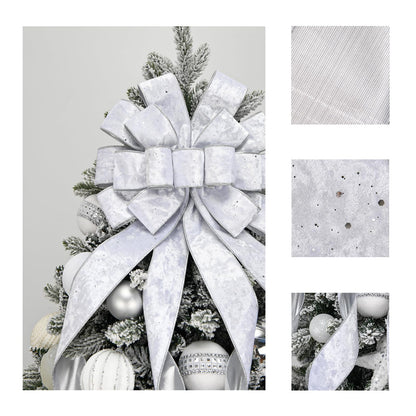 BUVANE Christmas Tree Topper,48x13 Inches Velvet Toppers Bow,Large Decorative Bows for Christmas Decoration (Silver)