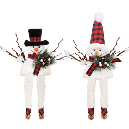 Lulu Home Set of 2 Christmas Snowman Ornaments for Table Mantel Desk Fireplace Home Holiday Decor (Red and Black)